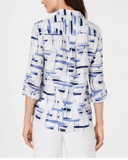 Camisa feminina com estampa de veleiro Charter Club, branca, tamanho grande
