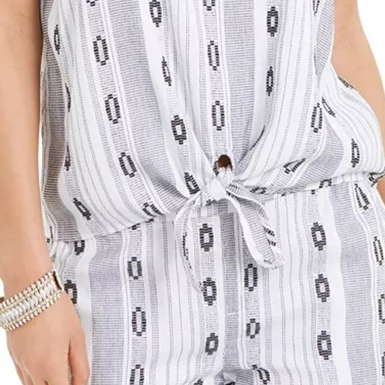 Blusa feminina estampada com decote quadrado e amarração frontal, estilo &amp; co, branca, tamanho médio