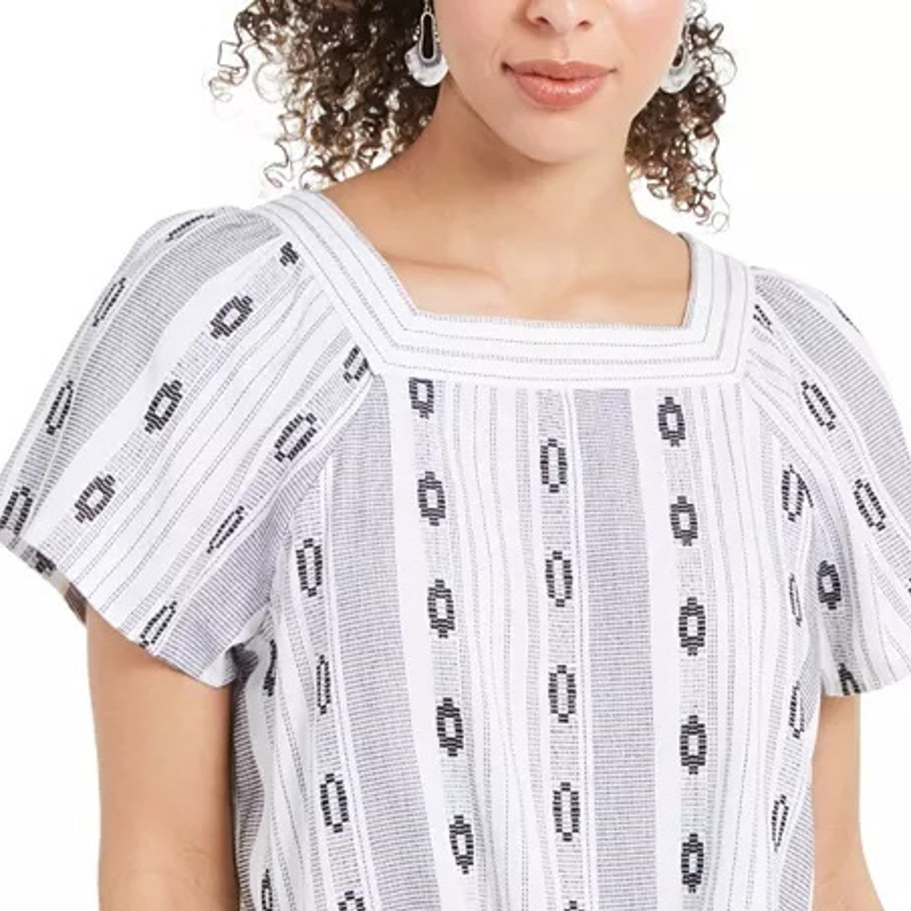 Blusa feminina estampada com decote quadrado e amarração frontal, estilo &amp; co, branca, tamanho médio