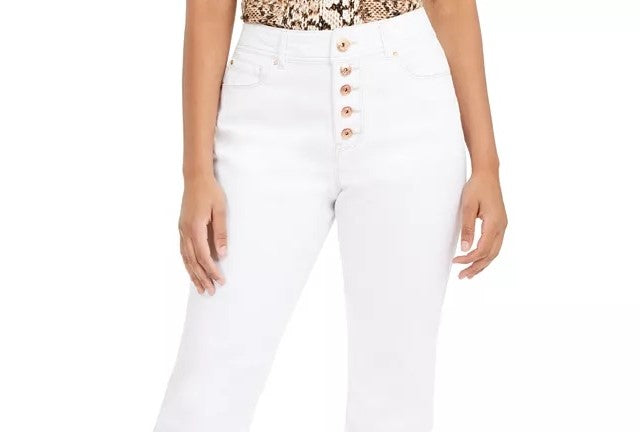 Calça jeans feminina INC International Concepts Curvy com bainha dupla, branca, tamanho 12