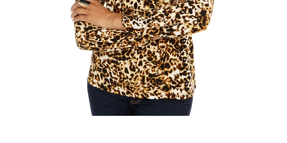 Blusa feminina Thalia Sodi estampada com ombros descobertos, preta, tamanho extra grande