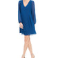 Vestido feminino com decote em V e costas abertas, azul escuro, tamanho X-S