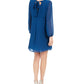 Vestido feminino com decote em V e costas abertas, azul escuro, tamanho X-S