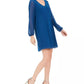 Vestido feminino com decote em V e costas abertas, azul escuro, tamanho X-S