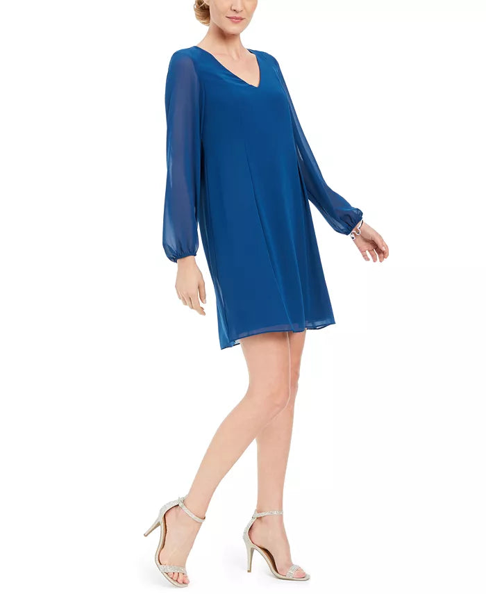 Vestido feminino com decote em V e costas abertas, azul escuro, tamanho X-S