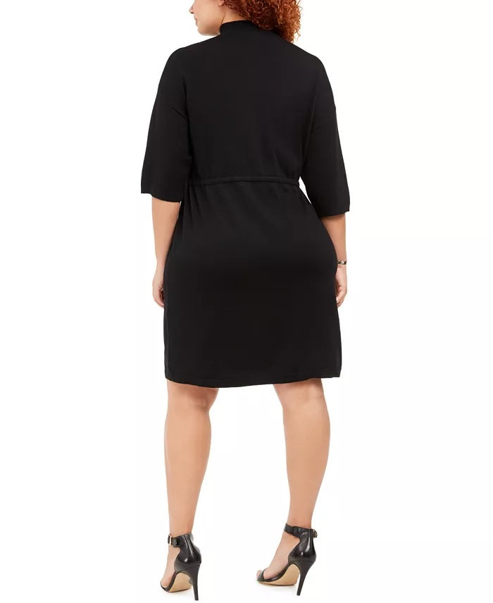 Vestido feminino Anne Klein plus size com decote simulado e cordão na cintura, preto, tamanho 2X
