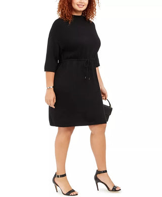 Vestido feminino Anne Klein plus size com decote simulado e cordão na cintura, preto, tamanho 2X
