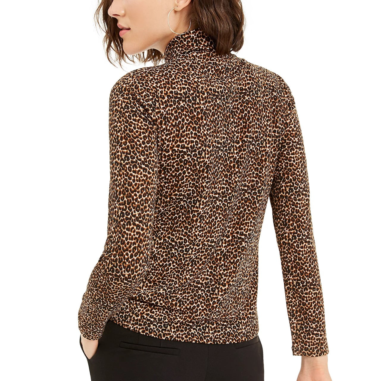 Blusa feminina de gola alta com estampa animal Bar III, marrom, tamanho pequeno