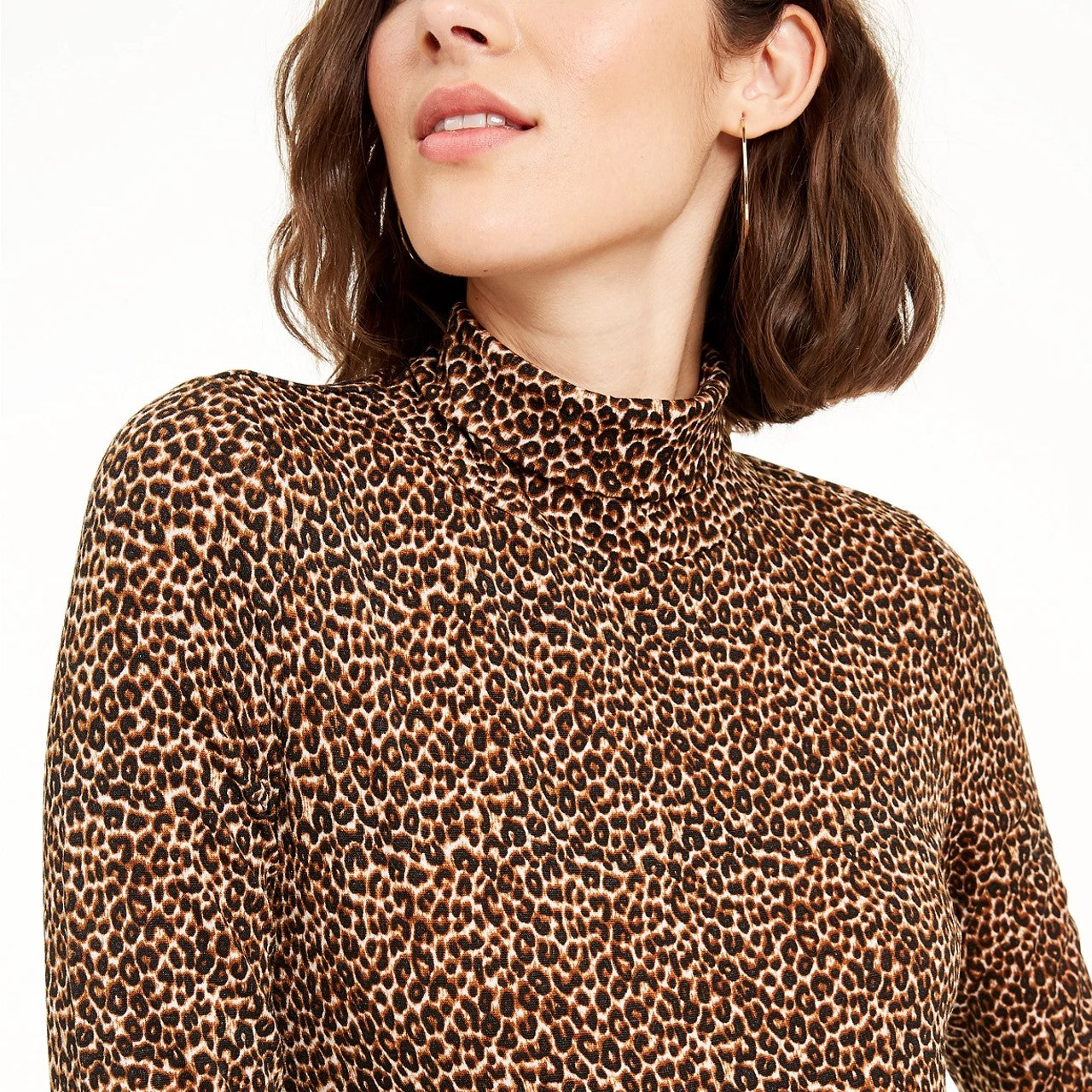 Blusa feminina de gola alta com estampa animal Bar III, marrom, tamanho pequeno