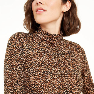 Blusa feminina de gola alta com estampa animal Bar III, marrom, tamanho pequeno