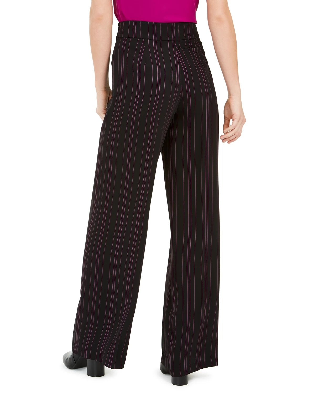 Calça feminina listrada de perna larga Bar III, preta, tamanho 14