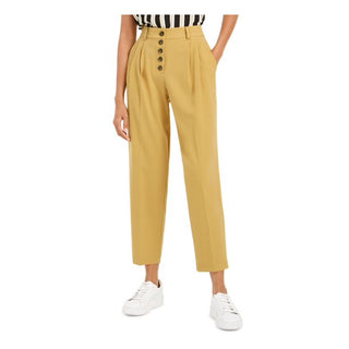 Calça plissada feminina Bar III com botões frontais, amarelo brilhante, tamanho 4