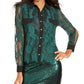 Camisa feminina Thalia Sodi com botões e estampa de mídia mista, verde, tamanho médio