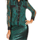 Camisa feminina Thalia Sodi com botões e estampa de mídia mista, verde, tamanho médio