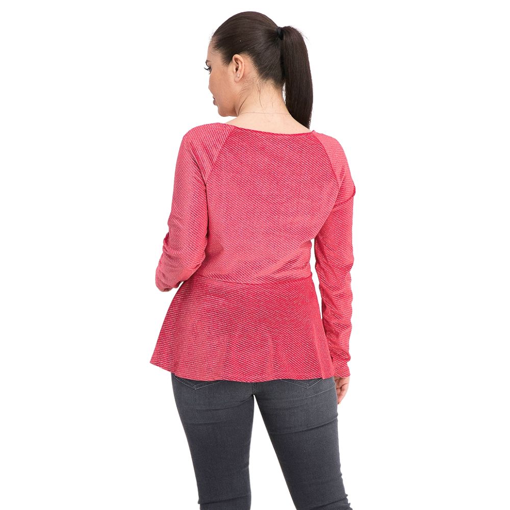 Top peplum metálico de veludo feminino Thalia Sodi vermelho brilhante tamanho grande