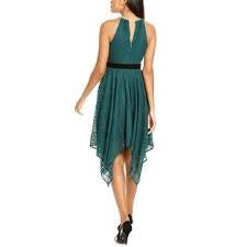 Vestido de renda com decote em corrente feminino Thalia Sodi, verde, tamanho extragrande