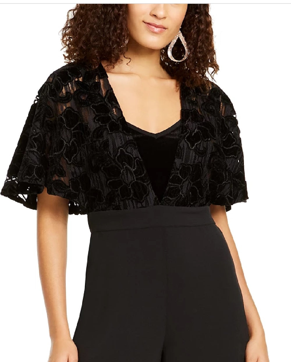 Macacão feminino Thalia Sodi com sobrepeliz de malha e renda, preto, tamanho extragrande