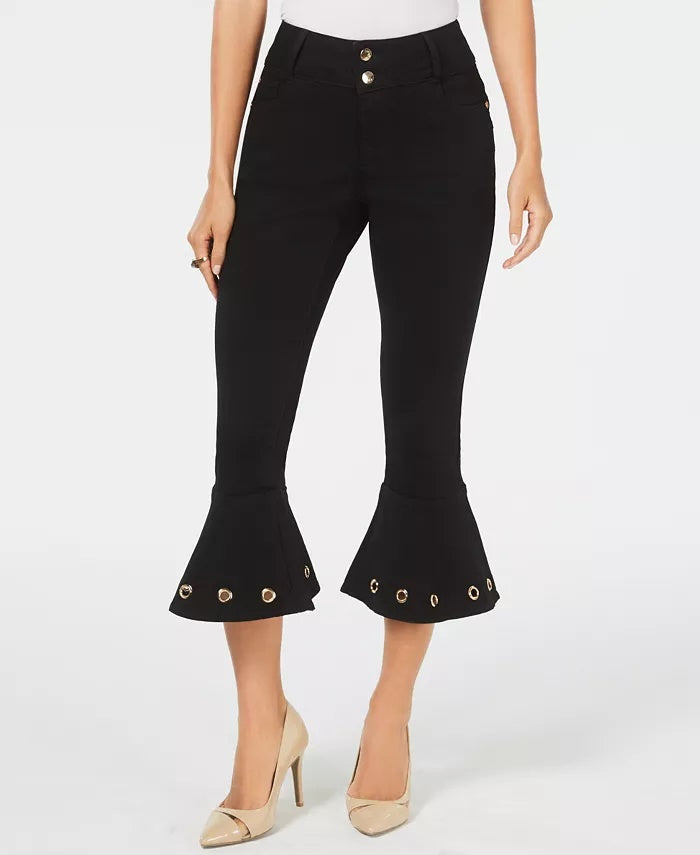 Calça jeans cropped com detalhes Thalia Sodi feminina, preta, tamanho 10