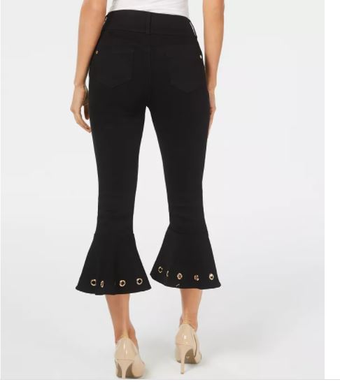 Calça jeans cropped com detalhes Thalia Sodi feminina, preta, tamanho 10
