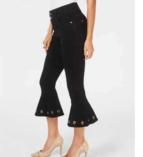 Calça jeans cropped com detalhes Thalia Sodi feminina, preta, tamanho 10