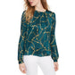 Blusa feminina Leyden verde com estampa de corrente dourada, tamanho médio