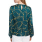Blusa feminina Leyden verde com estampa de corrente dourada, tamanho médio