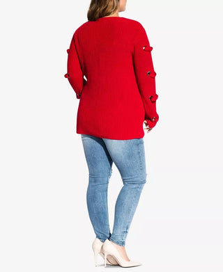 City Chic Women's Trendy Plus Size Grommet-Sleeved Sweater Medium Red Size 18W