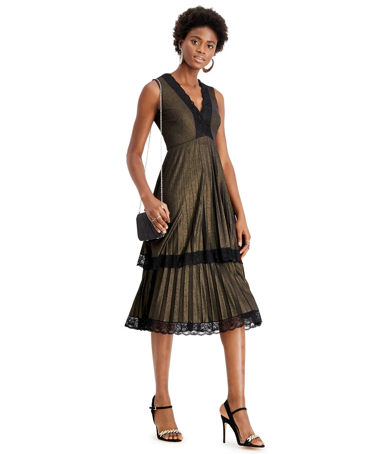 Vestido feminino Taylor com acabamento em renda e detalhes metálicos, preto, tamanho 6
