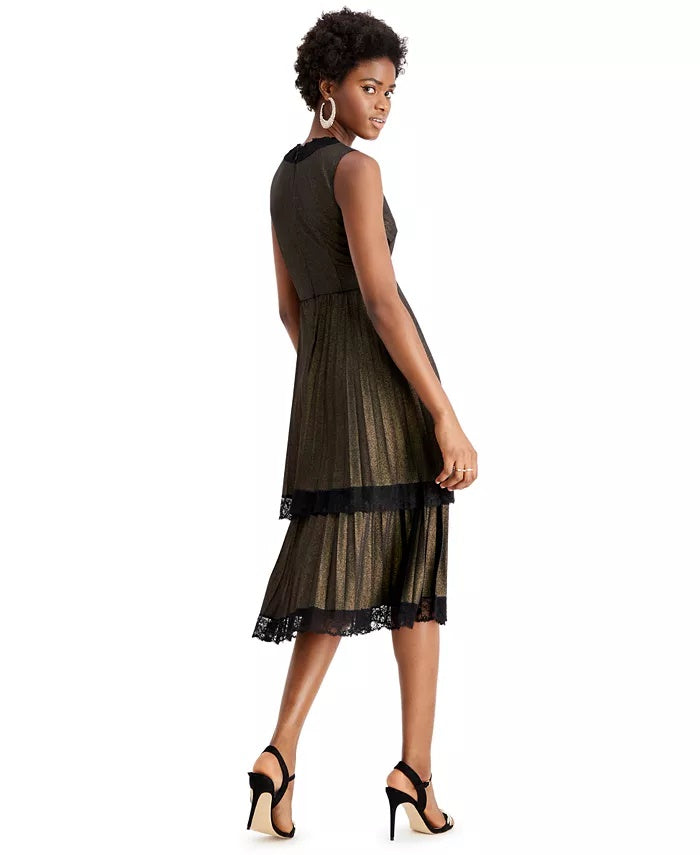 Vestido feminino Taylor com acabamento em renda e detalhes metálicos, preto, tamanho 6
