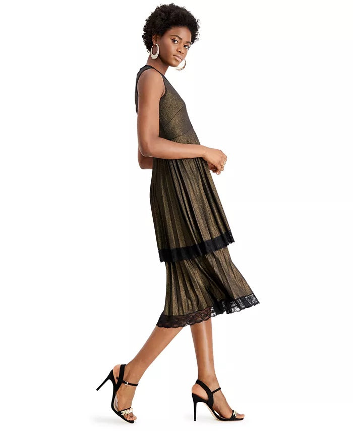 Vestido feminino Taylor com acabamento em renda e detalhes metálicos, preto, tamanho 6