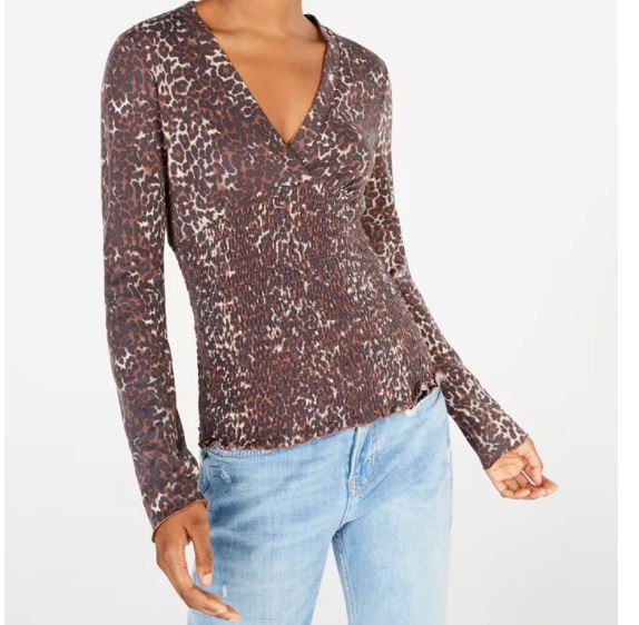 Blusa estampada com babados para calouros e juniores, tamanho extragrande, marrom