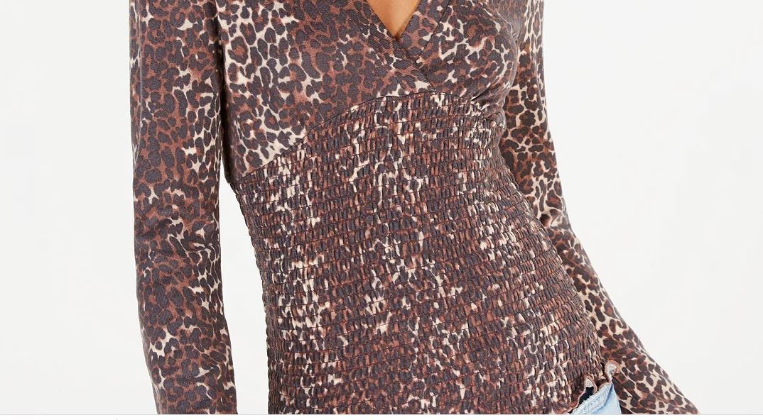 Blusa estampada com babados para calouros e juniores, tamanho extragrande, marrom