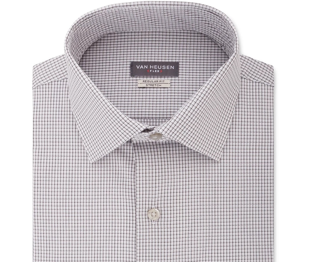 Camisa social masculina Van Heusen Classic/Regular Fit com gola flexível e xadrez elástico, roxa, tamanho 14,5 x 32-33