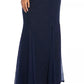 Vestido de noite feminino de manga comprida com decote em V azul-marinho, tamanho 10