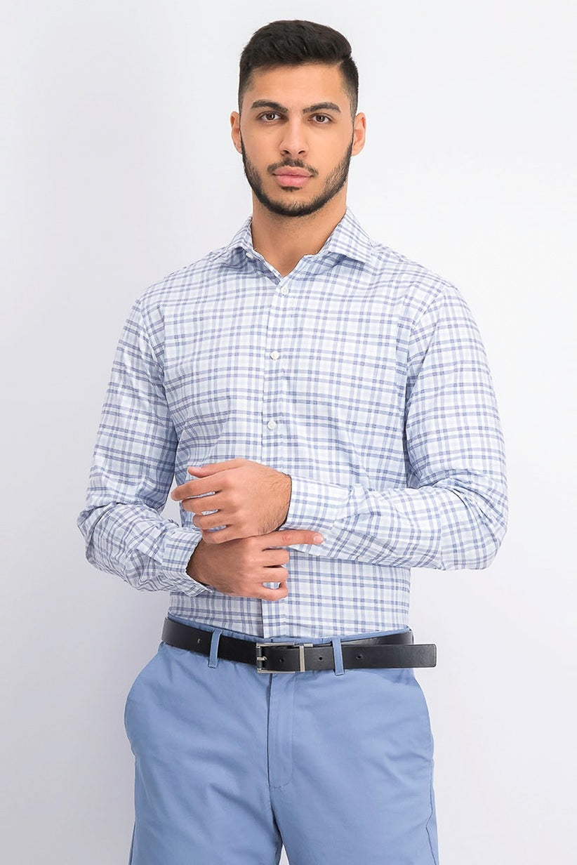 Camisa social masculina Tommy Hilfiger justa com estampa xadrez azul elástica, tamanho marinho, 15,5 x 32-33