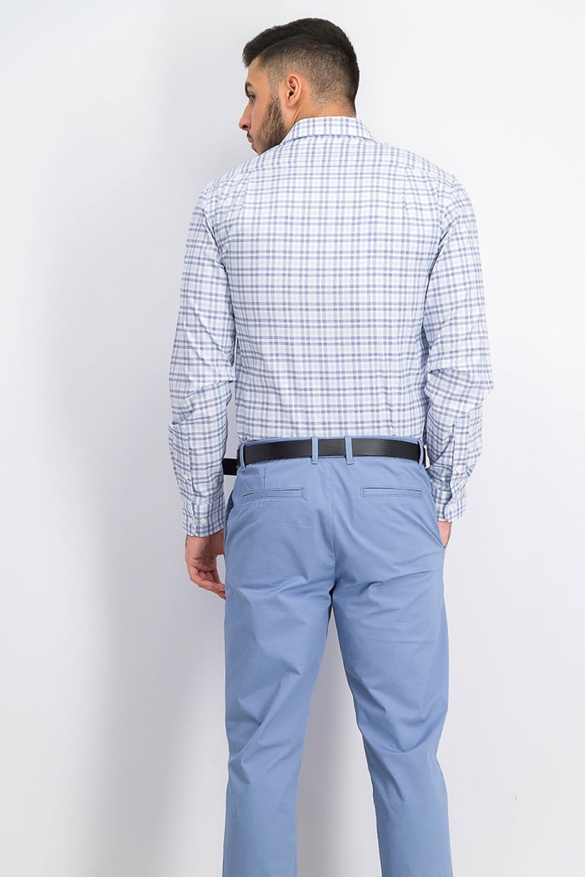 Camisa social masculina Tommy Hilfiger justa com estampa xadrez azul elástica, tamanho marinho, 15,5 x 32-33