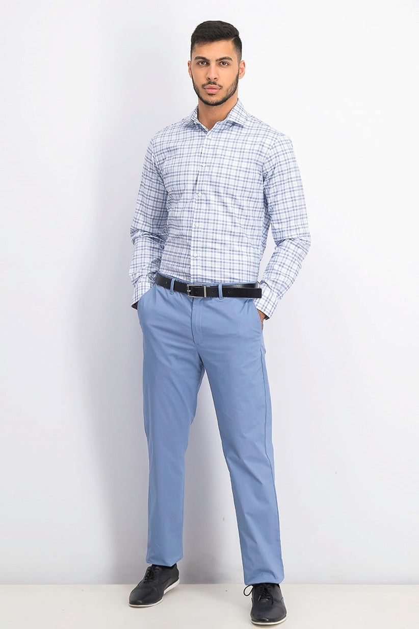 Camisa social masculina Tommy Hilfiger justa com estampa xadrez azul elástica, tamanho marinho, 15,5 x 32-33