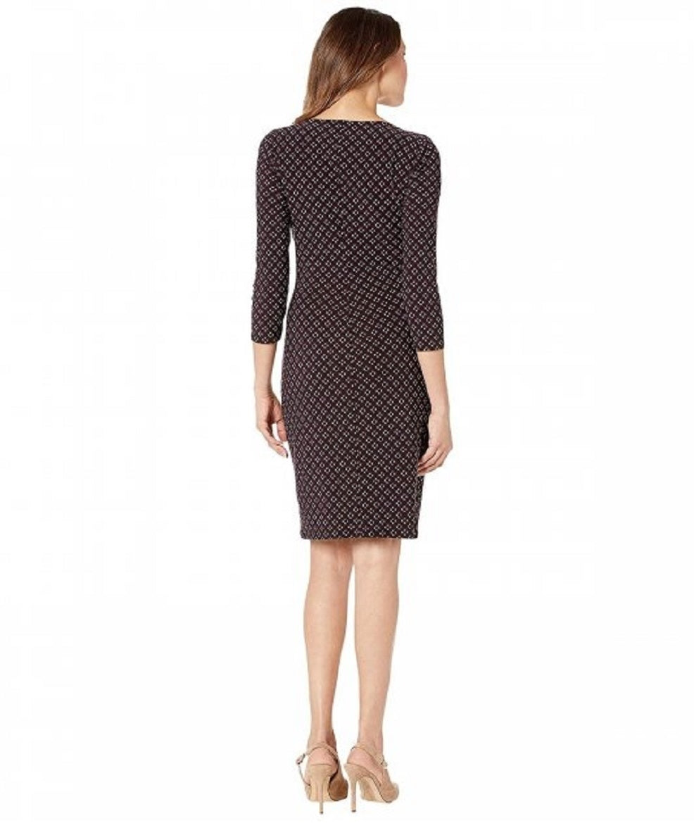 Vestido Ralph Lauren estampado em jersey fosco Cleora manga comprida para o dia (preto/ameixa-paixão/creme) tamanho 18