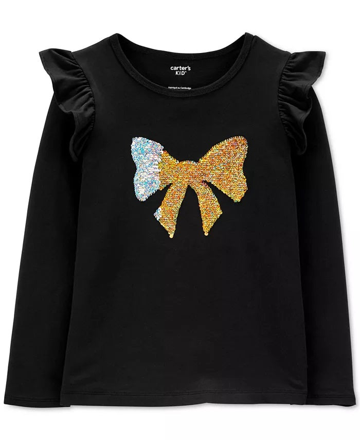Carter's Toddler Girls Sequin Bow Top Preto Tamanho 4T SLIM