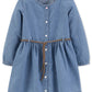 Vestido-camisa jeans com cinto Carter's para meninas, tamanho 4T, azul