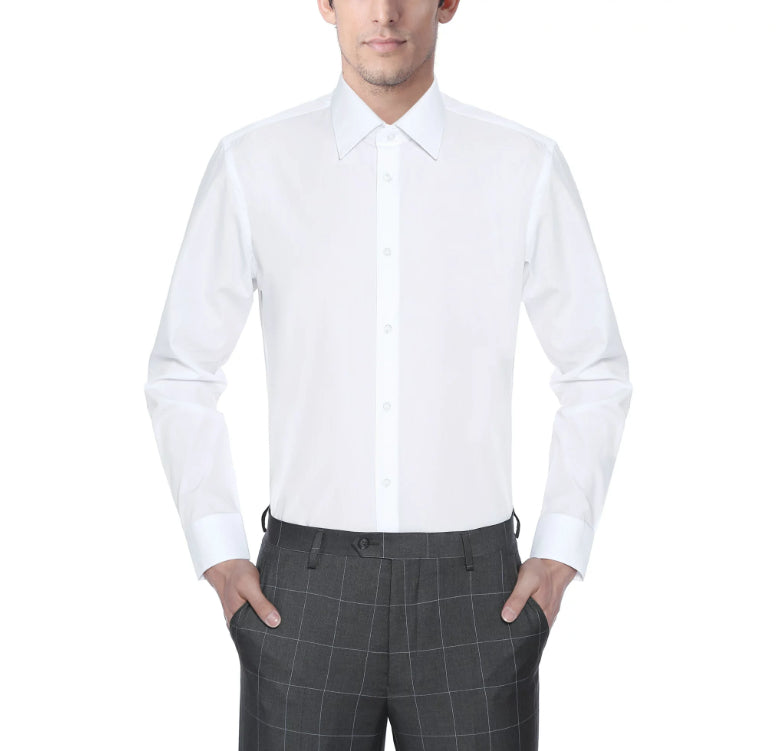 Camisa social masculina DKNY Slim Fit Performance Stretch resistente a rugas e punho francês, branca, tamanho 15,5 x 34 x 35
