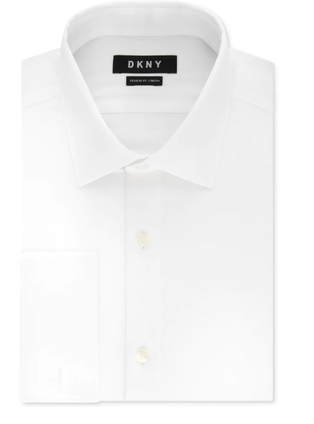 Camisa social masculina DKNY Slim Fit Performance Stretch resistente a rugas e punho francês, branca, tamanho 15,5 x 34 x 35