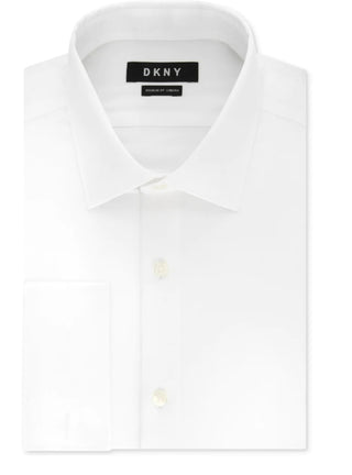 Camisa social masculina DKNY Slim Fit Performance Stretch resistente a rugas e punho francês, branca, tamanho 15,5 x 34 x 35