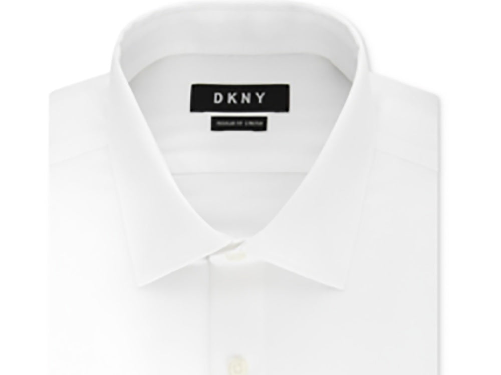 Camisa social masculina DKNY Slim-Fit Performance Stretch, resistente a rugas, preta, com punho francês, tamanho branco, 16x34-35