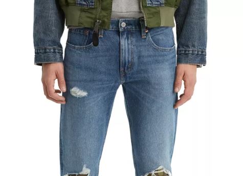Calça jeans Levi's 502 Tapered Fit rasgada com estampa camuflada, tamanho médio, azul, 30x30