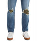 Calça jeans Levi's 502 Tapered Fit rasgada com estampa camuflada, tamanho médio, azul, 30x30