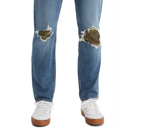 Calça jeans Levi's 502 Tapered Fit rasgada com estampa camuflada, tamanho médio, azul, 30x30