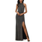 Vestido metálico feminino Xscape, preto, tamanho 14