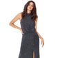 Vestido metálico feminino Xscape, preto, tamanho 14