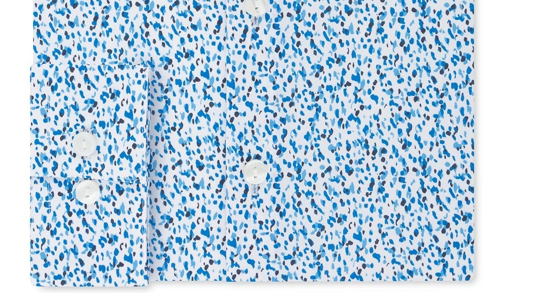 Camisa social masculina Kenneth Cole Reaction All Day Flex Slim-Fit Performance Stretch estampada azul tamanho 14,5 x 32-33